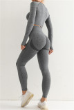 Dark Gray Casual Sportswear Solid Split Joint Skinny Long Sleeved Top Trousers Two-piece Set