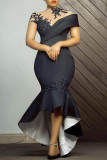 Black Fashion Sexy Patchwork See-through Hooded Collar Evening Dress Dresses