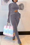 Rose Red Casual Solid Patchwork Asymmetrical Half A Turtleneck Long Sleeve Two Pieces