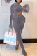 Grey Casual Solid Patchwork Asymmetrical Half A Turtleneck Long Sleeve Two Pieces