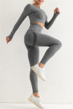 Dark Gray Casual Sportswear Solid Split Joint Skinny Long Sleeved Top Trousers Two-piece Set