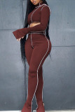 Rose Red Casual Solid Patchwork Asymmetrical Half A Turtleneck Long Sleeve Two Pieces