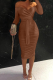 Brown Sexy Solid Split Joint Off the Shoulder Pencil Skirt Dresses