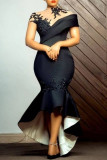 Black Fashion Sexy Patchwork See-through Hooded Collar Evening Dress Dresses