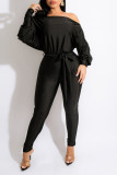 Brown Casual Solid Split Joint With Belt Oblique Collar Regular Jumpsuits