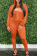 Orange Fashion Casual Print Letter Hooded Collar Long Sleeve Two Pieces