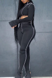 Rose Red Casual Solid Patchwork Asymmetrical Half A Turtleneck Long Sleeve Two Pieces