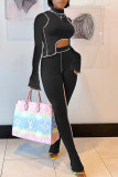 Rose Red Casual Solid Patchwork Asymmetrical Half A Turtleneck Long Sleeve Two Pieces