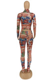 Camel Fashion Casual Print Basic Turtleneck Long Sleeve Two Pieces