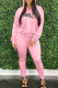Pink Fashion Casual Print Letter Hooded Collar Long Sleeve Two Pieces