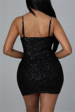 Red Sexy Patchwork Hot Drilling Backless Spaghetti Strap Sleeveless Dress