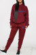Burgundy Fashion Casual Letter Embroidered Hooded Collar Long Sleeve Two Pieces