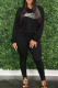 Black Fashion Casual Print Letter Hooded Collar Long Sleeve Two Pieces