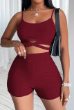 Royal Blue Fashion Sportswear Solid Patchwork Backless Spaghetti Strap Sleeveless Two Pieces