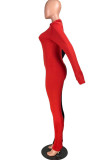 Red Fashion street Solid zipper Milk. Long Sleeve O Neck Jumpsuits