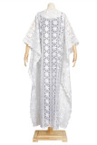 White Fashion Solid Embroidery See-through O Neck Three Quarter Two Pieces