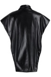 Black Fashion Casual Solid Asymmetrical Turndown Collar Tops