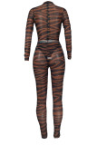 Leopard Print Sexy Print Patchwork O Neck Long Sleeve Two Pieces