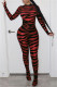 Red Fashion Sexy Print See-through O Neck Skinny Jumpsuits