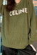 Army Green Fashion Casual Letter Patchwork O Neck Tops