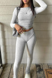 Grey Casual Sportswear Solid Patchwork O Neck Long Sleeve Two Pieces