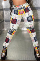 Multicolor Casual Street Print Graffiti Skinny High Waist Pencil Full Print Bottoms