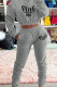 Grey Casual Print Patchwork Hooded Collar Long Sleeve Two Pieces