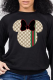 Black Street Daily Character Patchwork O Neck Tops