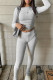 Grey Casual Sportswear Solid Patchwork O Neck Long Sleeve Two Pieces