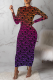 Fuchsia Casual Print Patchwork O Neck Pencil Skirt Dresses