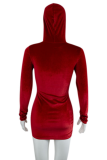 Red Sexy Patchwork Hooded Collar Pencil Skirt Dresses(Without Belt)