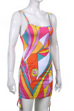 Multicolor Fashion Sexy Print Bandage Backless Spaghetti Strap Sleeveless Dress