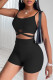 Black Fashion Sportswear Solid Patchwork Backless Spaghetti Strap Sleeveless Two Pieces