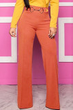 tangerine Solid Pants Straight Mid Bottoms