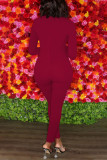 Red Sexy Solid Hollowed Out Patchwork O Neck Regular Jumpsuits
