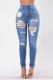 Baby Blue Casual Street Ripped Make Old Patchwork High Waist Denim Jeans