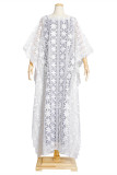 White Fashion Solid Embroidery See-through O Neck Three Quarter Two Pieces