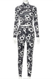 Black Fashion Casual Print Basic Turtleneck Long Sleeve Two Pieces