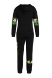 Leopard Print Casual Leopard Camouflage Print Patchwork Hooded Collar Long Sleeve Two Pieces