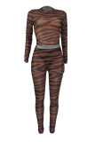 Leopard Print Sexy Print Patchwork O Neck Long Sleeve Two Pieces