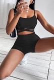 Royal Blue Fashion Sportswear Solid Patchwork Backless Spaghetti Strap Sleeveless Two Pieces