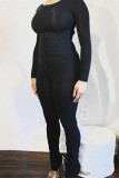 Grey Casual Sportswear Solid Patchwork O Neck Long Sleeve Two Pieces