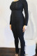 Black Casual Sportswear Solid Patchwork O Neck Long Sleeve Two Pieces