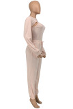 Light Pink Casual Solid Split Joint O Neck Three Pieces