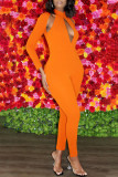 Red Sexy Solid Hollowed Out Patchwork O Neck Regular Jumpsuits