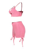 Pink Fashion Sportswear Solid Bandage Long Sleeve Three-piece Set