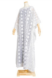 White Fashion Solid Embroidery See-through O Neck Three Quarter Two Pieces