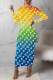 Yellow Casual Print Patchwork O Neck Pencil Skirt Dresses