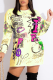 Yellow Casual Print Patchwork O Neck Straight Dresses