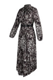 Multicolor Fashion Casual Print Asymmetrical Long Sleeve Dresses